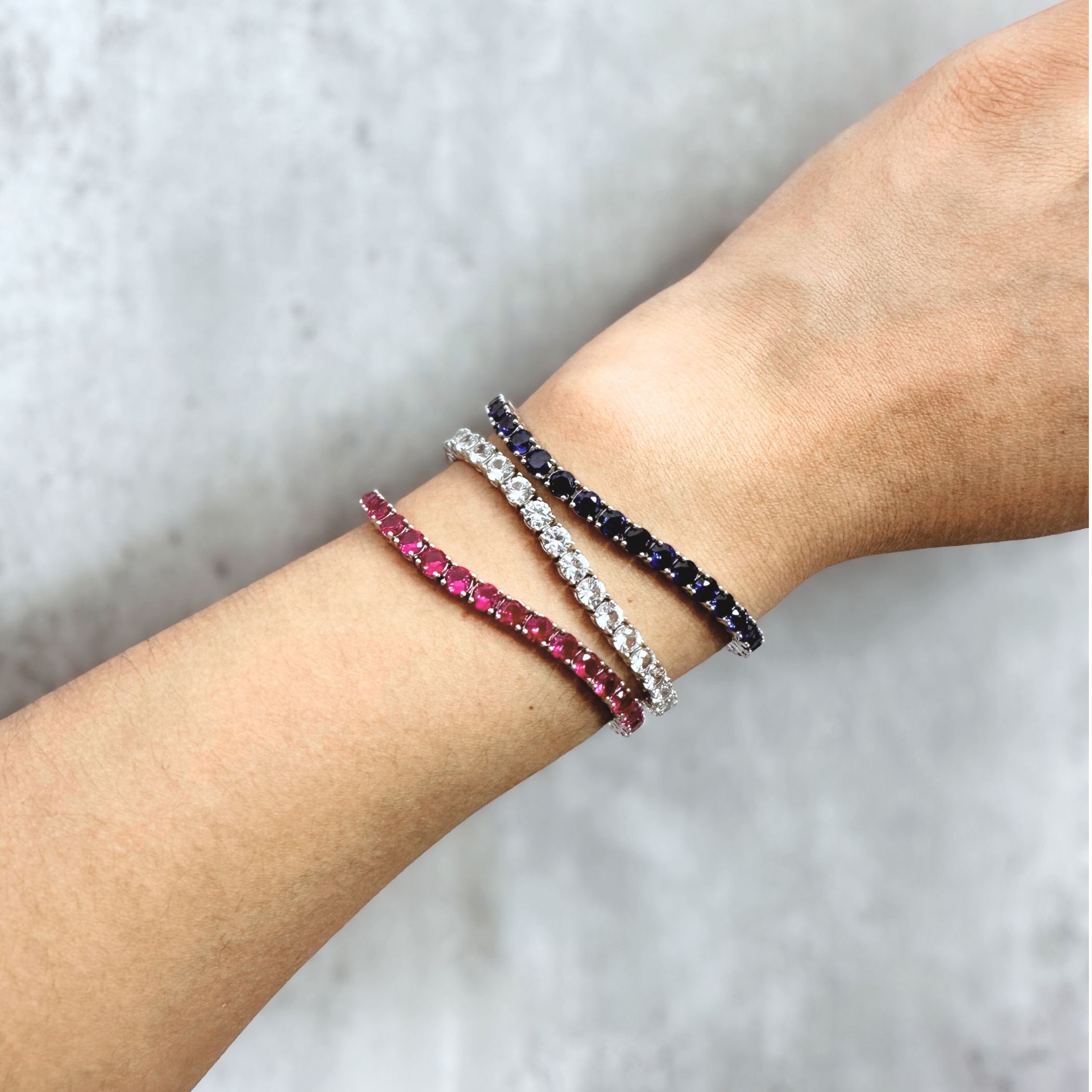 The Everyday Stackable Ruby Tennis Silver Bracelet
