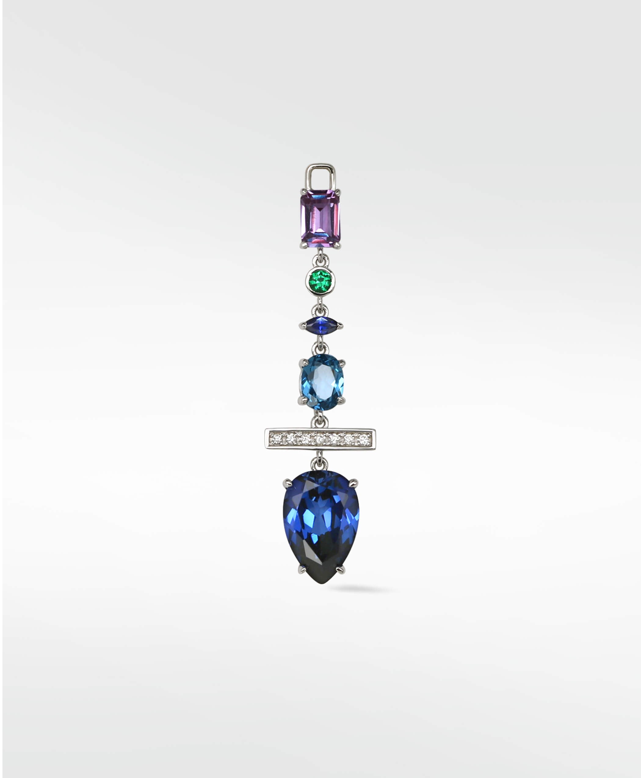 Detachable Sapphire Diamond and Emerald Long Drop with cultured diamonds lab grown diamonds created diamonds lark and berry