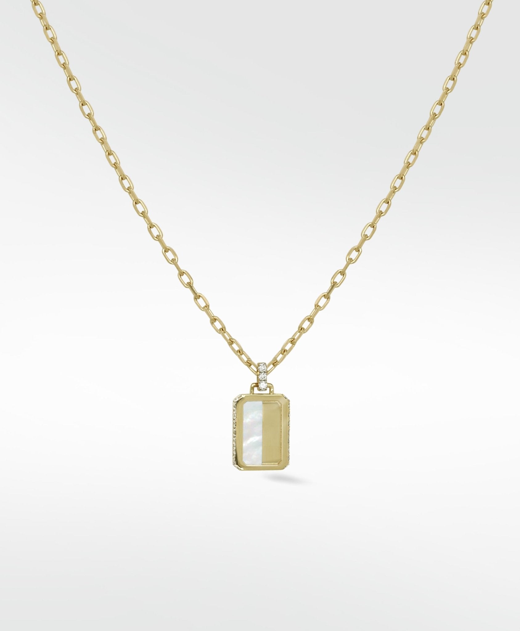 Eclipsis Diamond Edged Mini Pendant with Mother of Pearl and Onyx in 18k Yellow Gold - Lark and Berry