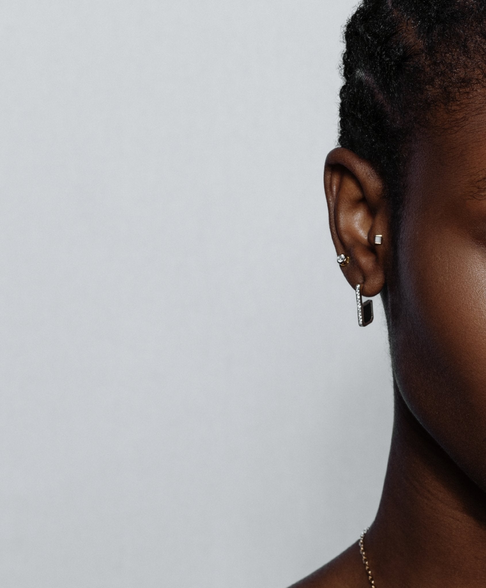 Eclipsis Diamond Hoop Earrings with Mother of Pearl and Onyx in 18k Yellow Gold - Lark and Berry