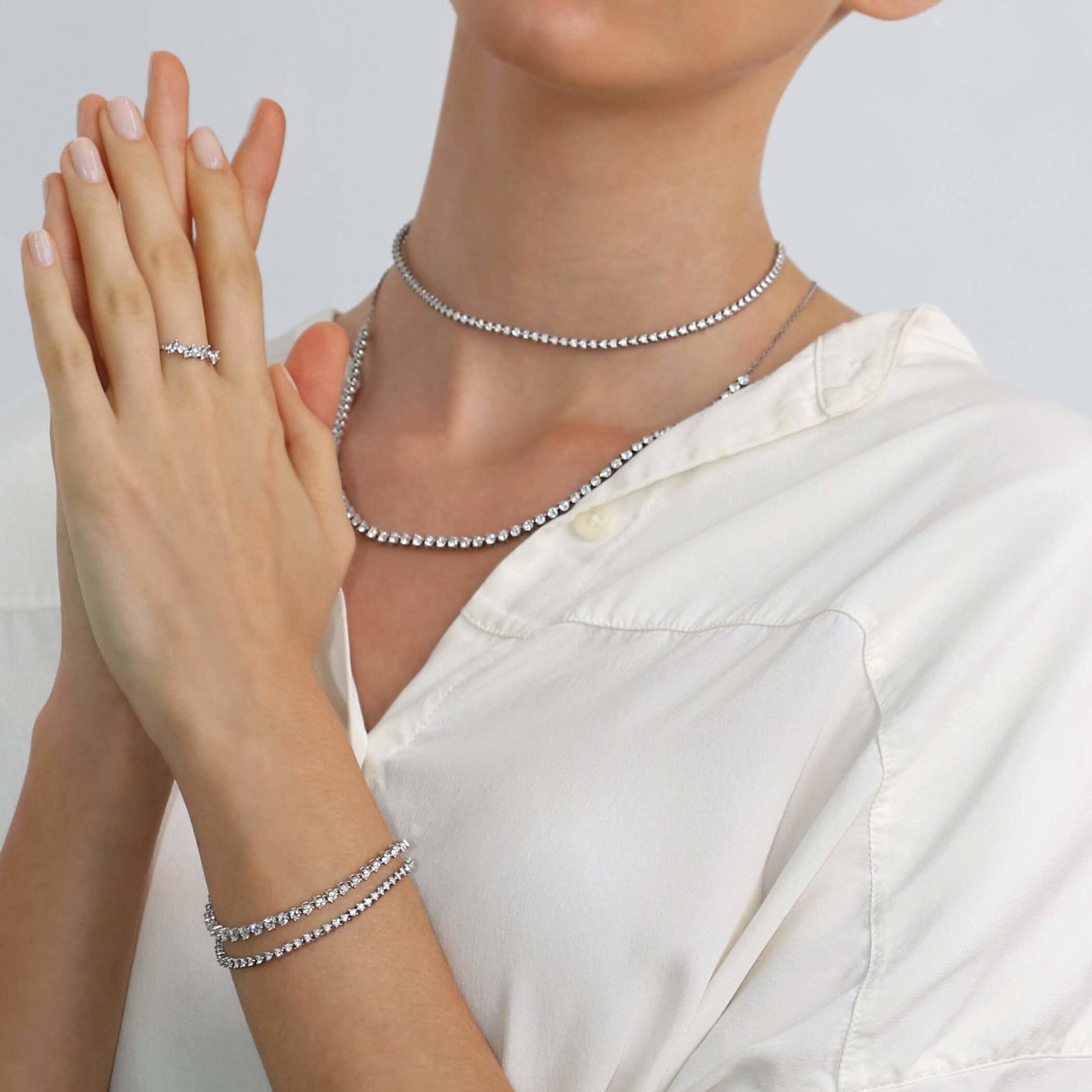 Modernist Diamond Tennis Necklace in 14K White Gold - Lark and Berry