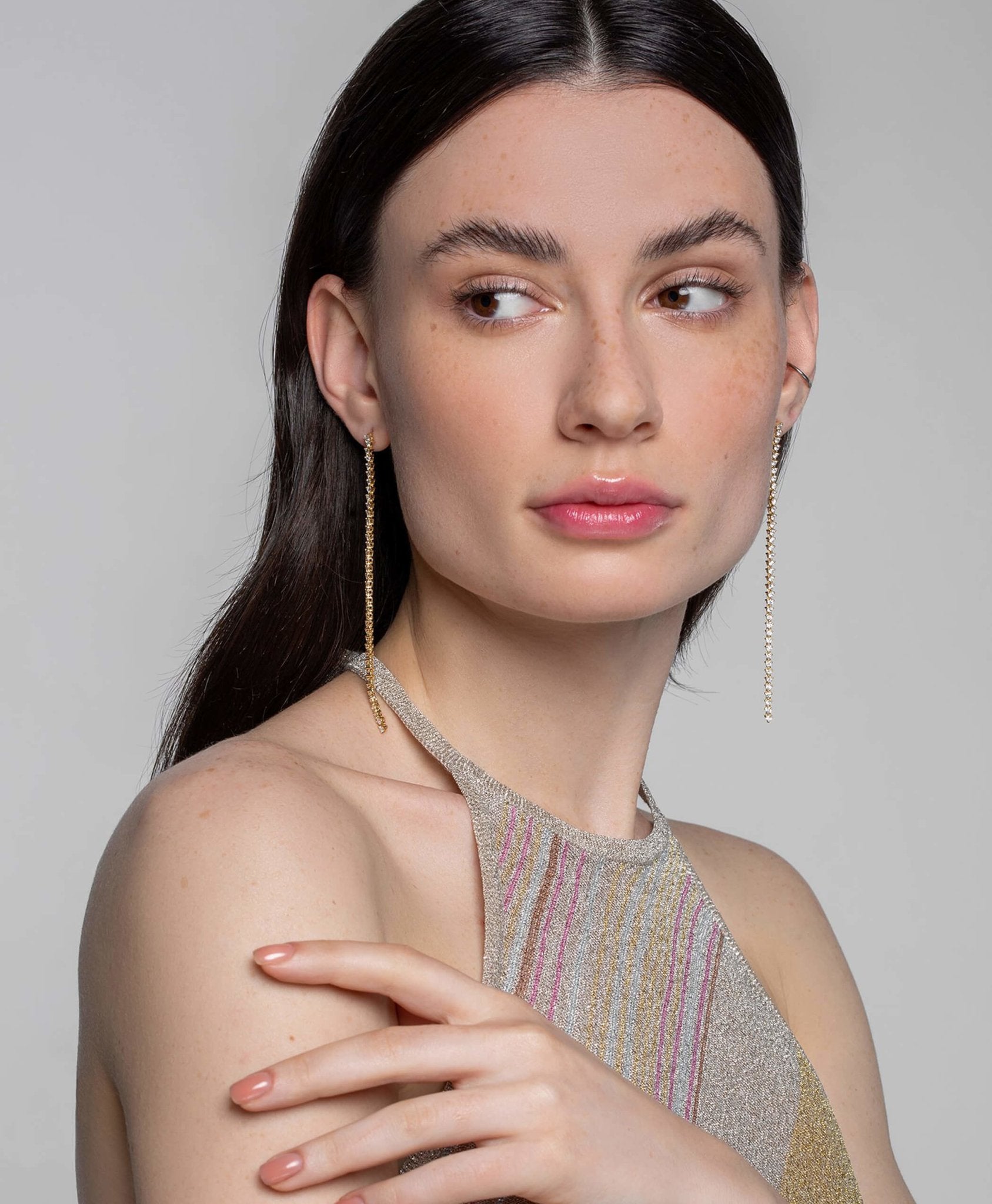 Modernist Tennis Long Drop Earrings in White 14K Gold - Lark and Berry