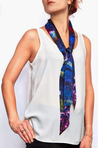 Mystic Chrysanthemum 100% Silk Skinny Scarf - Lark and Berry