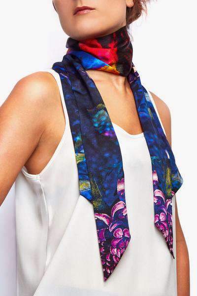Mystic Chrysanthemum 100% Silk Skinny Scarf - Lark and Berry
