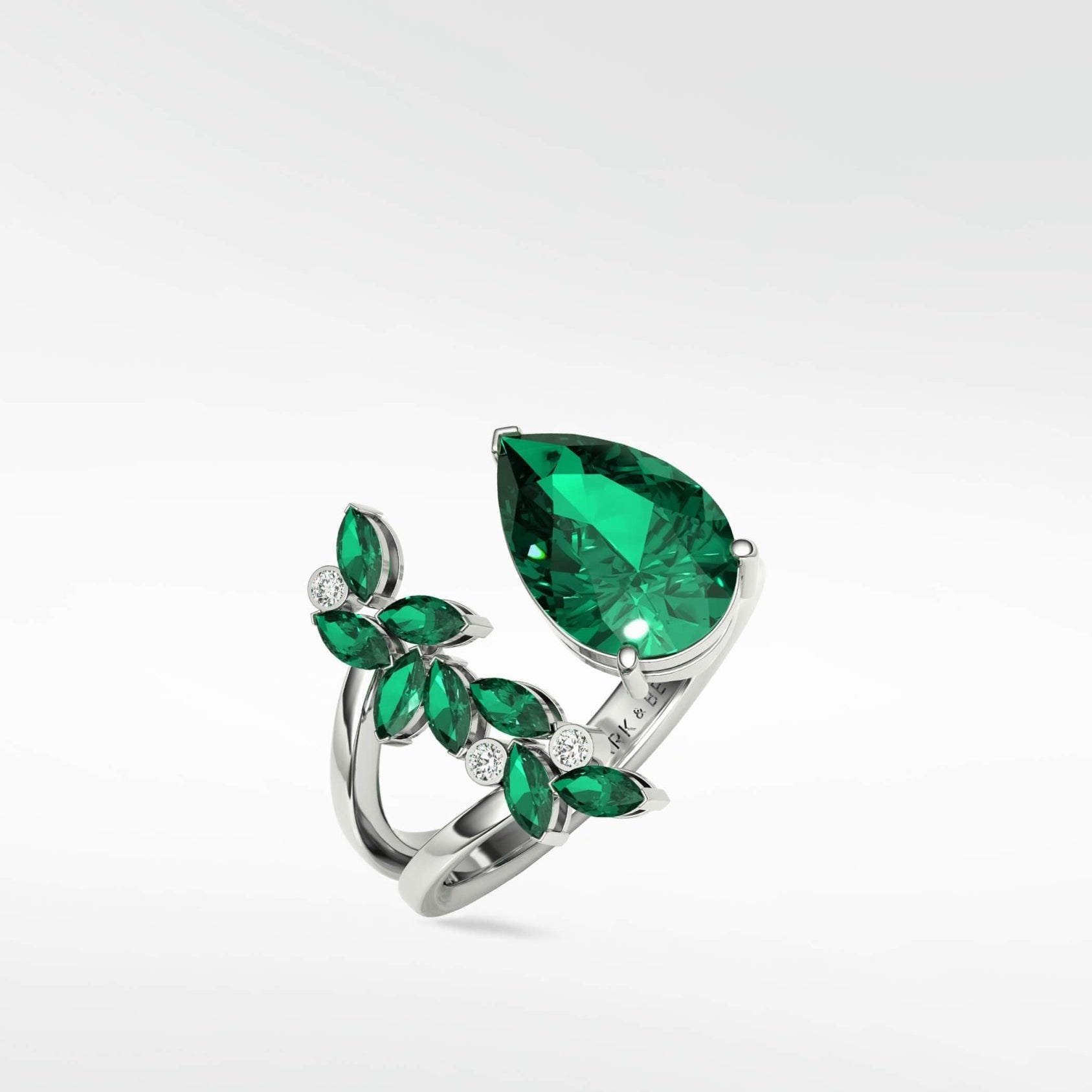 Veto Emerald Open Petal Cocktail Ring in 18K White Gold - Lark and Berry