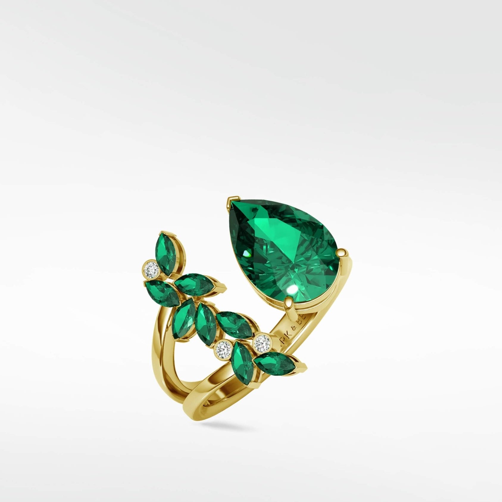 Veto Emerald Open Petal Cocktail Ring in 18K Yellow Gold - Lark and Berry