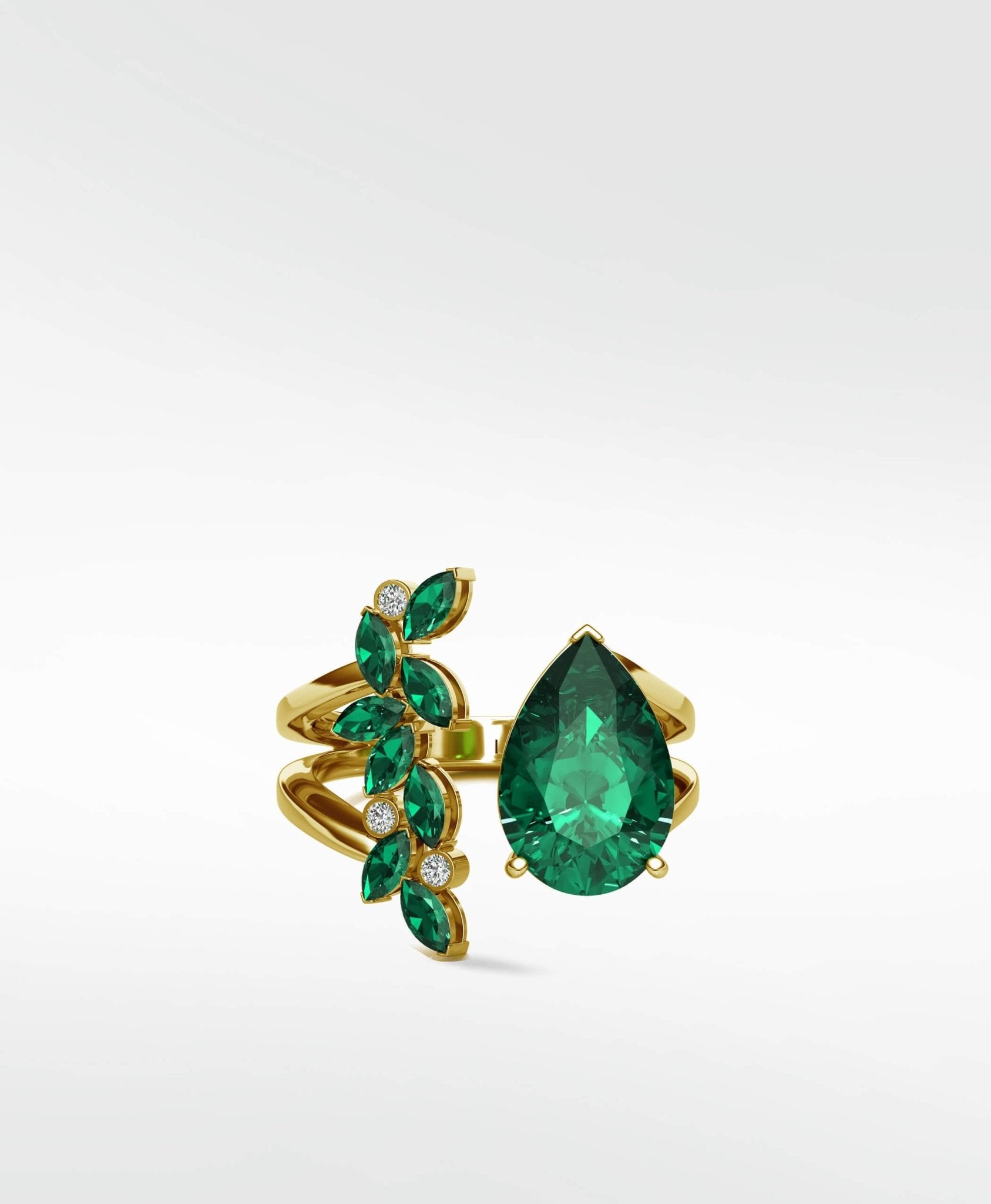 Veto Emerald Open Petal Cocktail Ring in 18K Yellow Gold - Lark and Berry