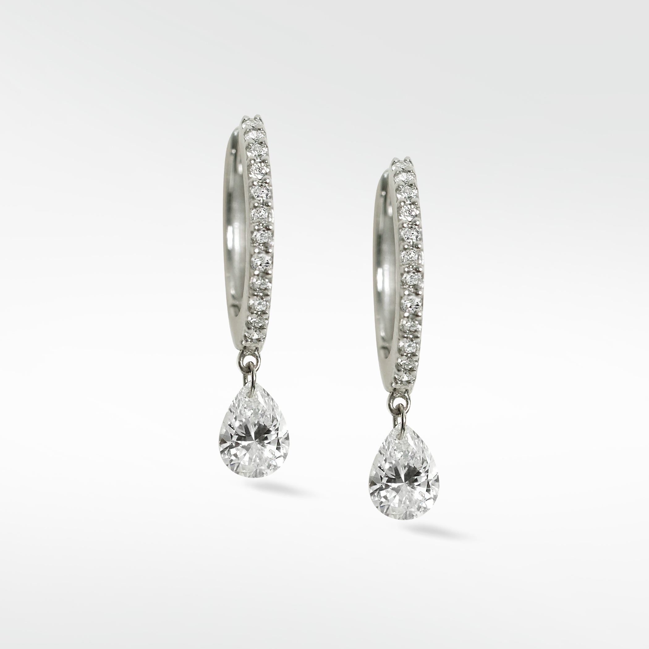 The Floating Diamond Pear Drop Hoops