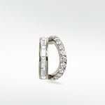 Lark & Berry Modernist Double Diamond Hoop in white gold with one band of baguette diamonds and one of brilliant-cut diamonds.