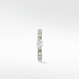 Modernist Marquise Pave Hoop earring in white gold with a central marquise diamond and brilliant cut pavé diamonds.
