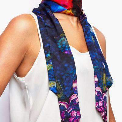 Mystic Chrysanthemum 100% Silk Skinny Scarf - Lark and Berry